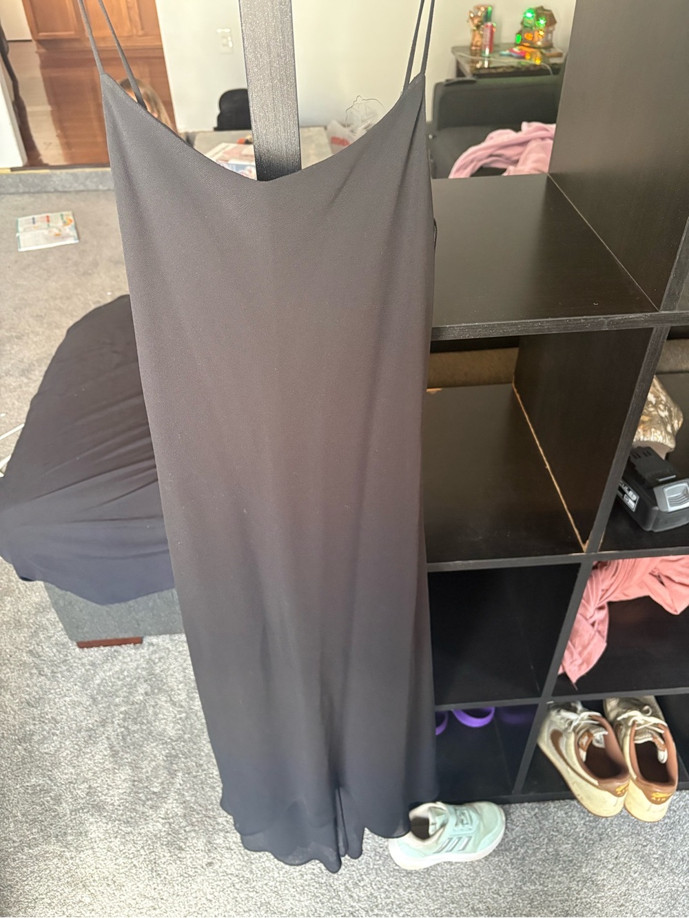 Papell Boutique Black Maxi Slip Dress with Spaghetti Straps
